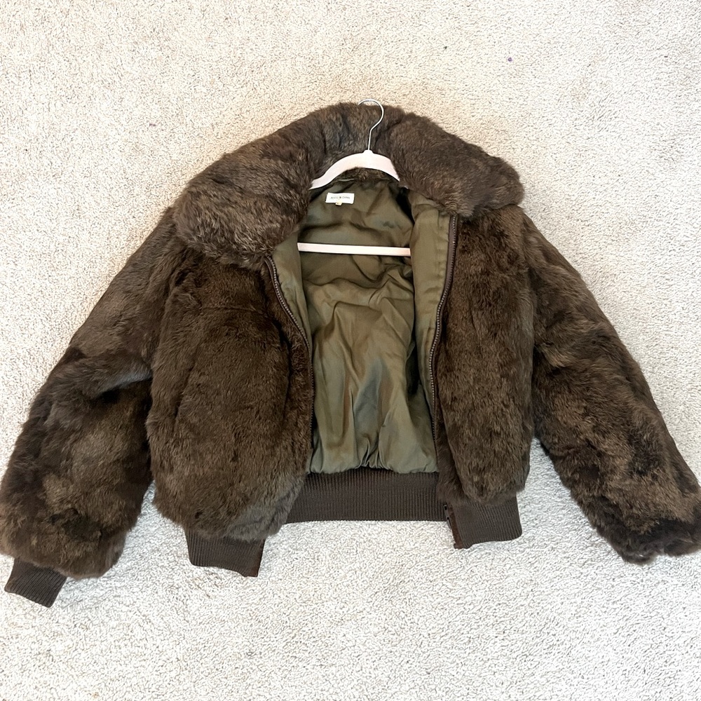 Vintage Collectibles Brown Rabbit Fur Cropped Bomber Coat